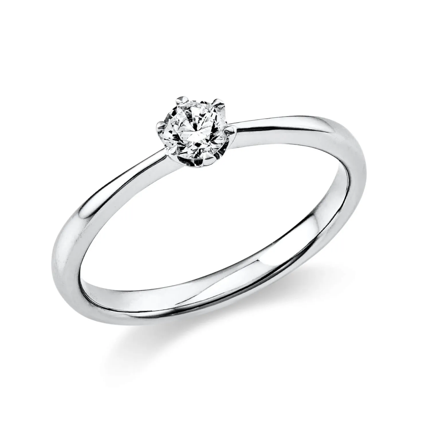 Solitaire Ring aus 585 Gold Weißgold Brillant 0,2ct TW-SI B:2,1mm 6er-Krappe