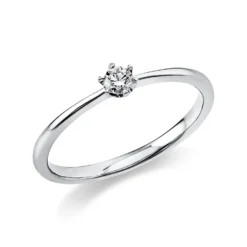 Solitaire Ring aus 750 Gold Weißgold Brillant 0,1ct TW-SI B:1,7mm 6er-Krappe