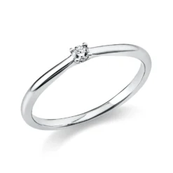 Solitaire Ring aus 750 Gold Weißgold Brillant 0,05ct TW-SI B:1,7mm 4er-Krappe