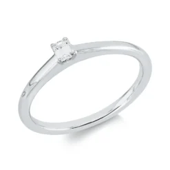 Solitaire Ring aus 750 Weißgold Diamant Smaragd-Schliff 0,1ct TW-SI B:3mm