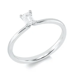Solitaire Ring aus 750 Weißgold Diamant Smaragd-Schliff 0,26ct TW-SI B:5,2mm
