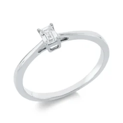Solitaire Ring aus 750 Weißgold Diamant Smaragd-Schliff 0,21ct TW-SI B:4,1mm