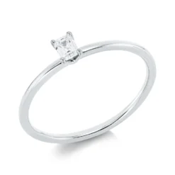 Solitaire Ring aus 750 Weißgold Diamant Smaragd-Schliff 0,17ct TW-SI B:3,8mm