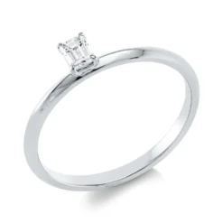 Solitaire Ring aus 750 Weißgold Diamant Smaragd-Schliff 0,21ct TW-SI B:4,2mm