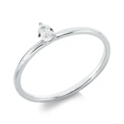 Solitaire Ring aus 750 Weißgold Diamant Tropfen-Schliff 0,14ct TW-SI B:4,4mm