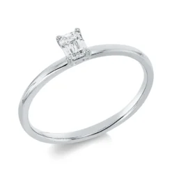 Solitaire Ring aus 750 Weißgold Diamant Smaragd-Schliff 0,27ct TW-SI B:4,3mm
