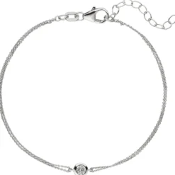 Solitär Armband Ankerkette 2-reihig mit Zirkonia Anhänger 925 Silber 16-19cm