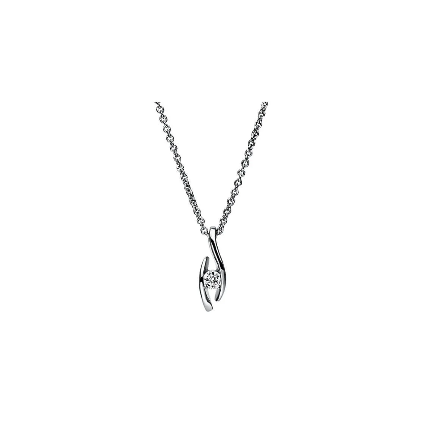 Solitär Collier Kette Anhänger Auge 585 Gold Weißgold Brillant 0,10 Ct. L: 45cm