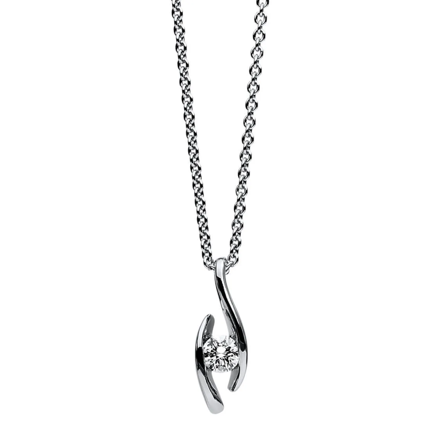 Solitär Collier Kette Anhänger Auge 585 Gold Weißgold Brillant 0,15 Ct. L: 45cm