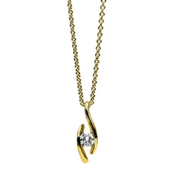 Solitär Collier Kette Anhänger Auge 585 Gold Gelbgold Brillant 0,15 Ct. L: 45cm