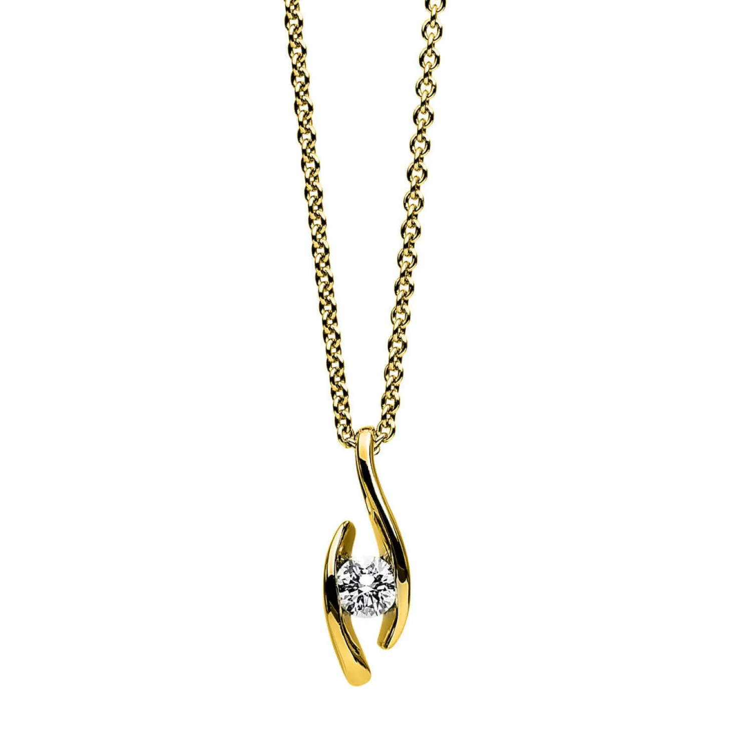 Solitär Collier Kette Anhänger Auge 585 Gold Gelbgold Brillant 0,15 Ct. L: 45cm