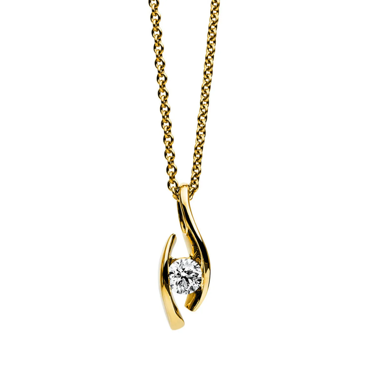 Solitär Collier Kette Anhänger Auge 585 Gold Gelbgold Brillant 0,20 Ct. L: 45cm