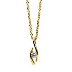 Solitär Collier Kette Anhänger Auge 585 Gold Gelbgold Brillant 0,10 Ct. L: 45cm