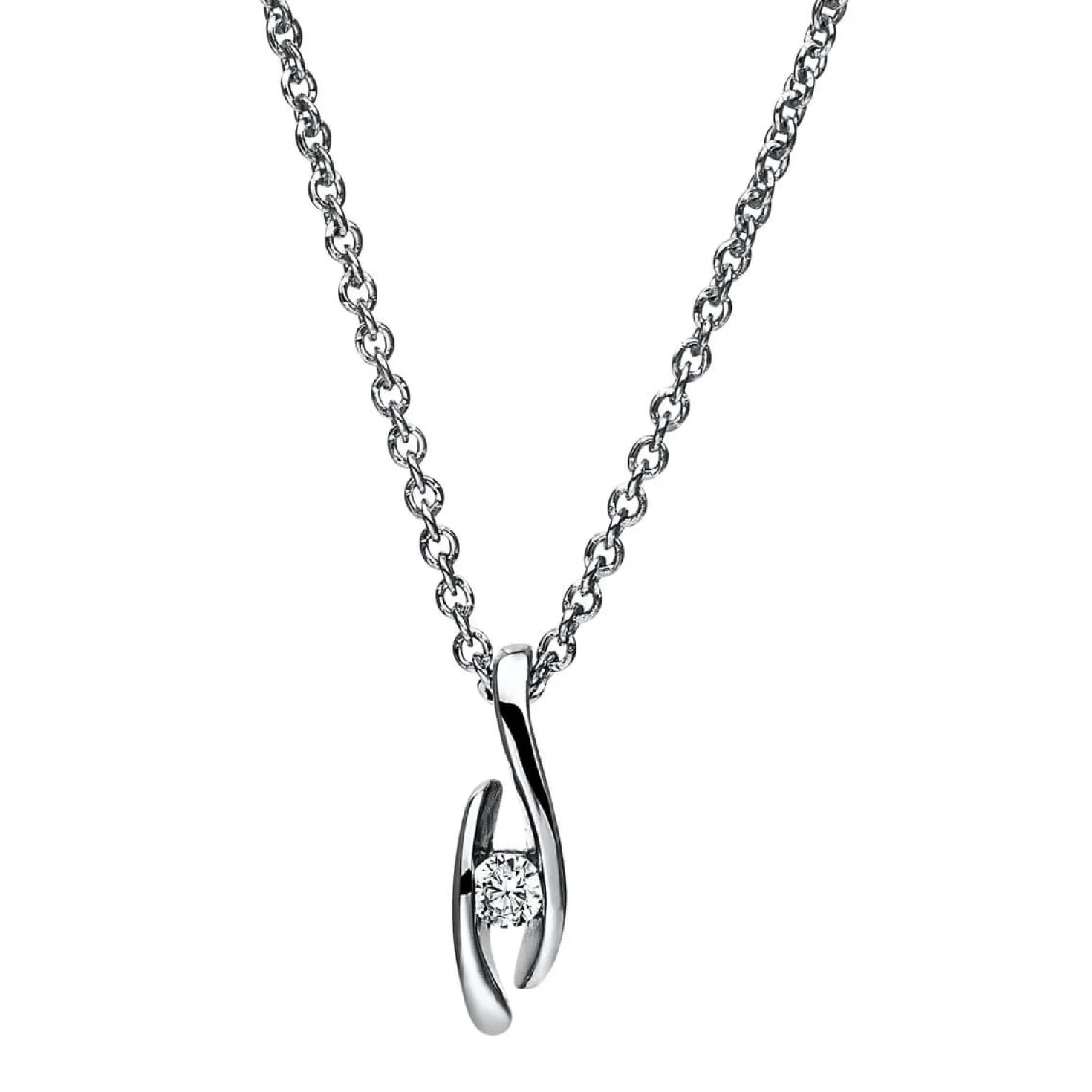 Solitär Collier Kette Anhänger Auge 950 Platin Brillant 0,05 Ct. L: 42cm