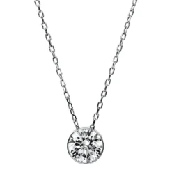 Solitär Collier Kette aus 750 Gold Weißgold mit Brillant 1,00 Ct. Zarge L: 43cm
