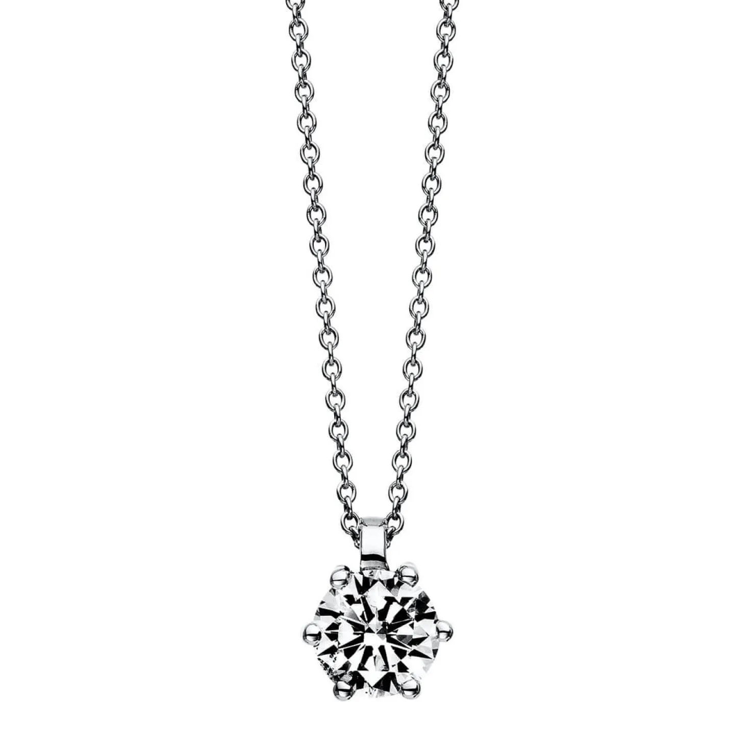Solitär Collier Kette aus 585 Gold Weißgold Brillant 1,00 Ct. 6er-Krappe L: 42cm