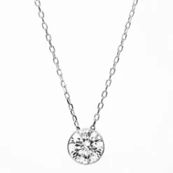 Solitär Collier Kette aus 585 Gold Weißgold mit Brillant 1,00 Ct. Zarge L: 43cm