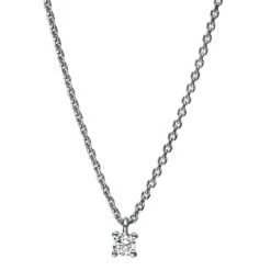 Solitär Collier Kette aus 950 Platin mit Brillant 0,10 Ct. 4er-Krappe L: 42cm