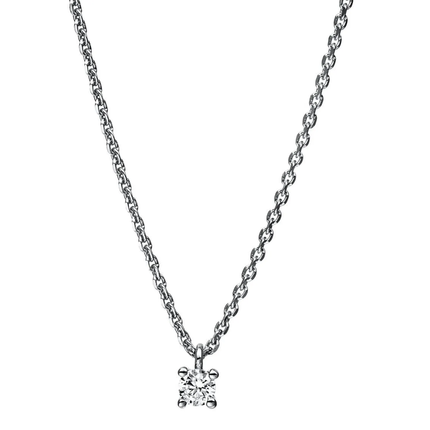 Solitär Collier Kette aus 950 Platin mit Brillant 0,10 Ct. 4er-Krappe L: 42cm