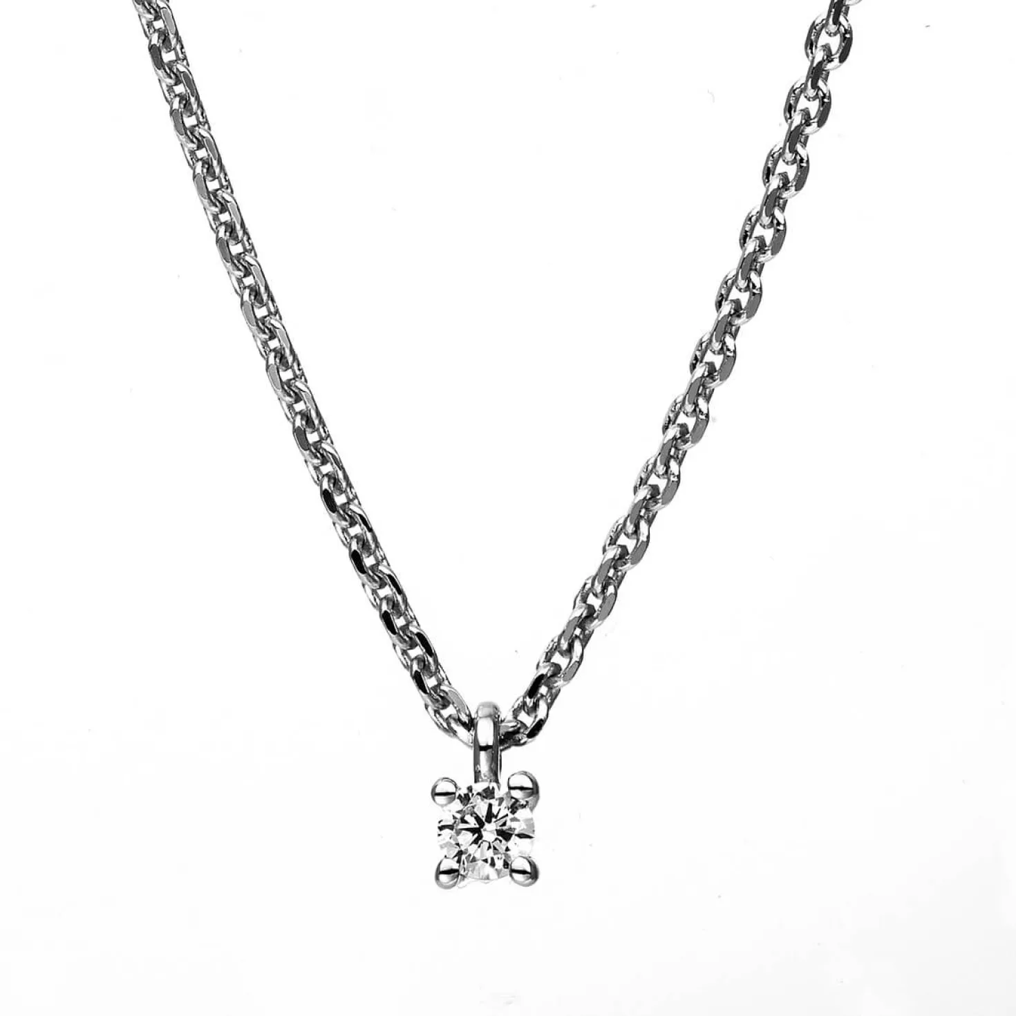Solitär Collier Kette aus 950 Platin mit Brillant 0,05 Ct. 4er-Krappe L: 42cm