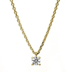 Solitär Collier Kette 750 Gold Gelbgold mit Brillant 0,15 Ct. 4er-Krappe L: 42cm