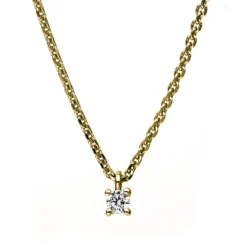 Solitär Collier Kette 750 Gold Gelbgold mit Brillant 0,05 Ct. 4er-Krappe L: 42cm