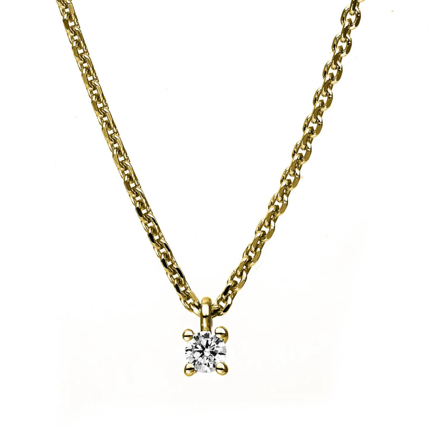 Solitär Collier Kette 750 Gold Gelbgold mit Brillant 0,05 Ct. 4er-Krappe L: 42cm