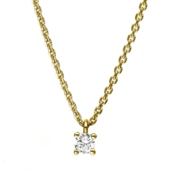 Solitär Collier Kette 750 Gold Gelbgold mit Brillant 0,10 Ct. 4er-Krappe L: 42cm