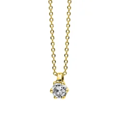 Solitär Collier Kette 585 Gold Gelbgold Brillant 0,10 Ct. L: 42cm, S: 0,7mm