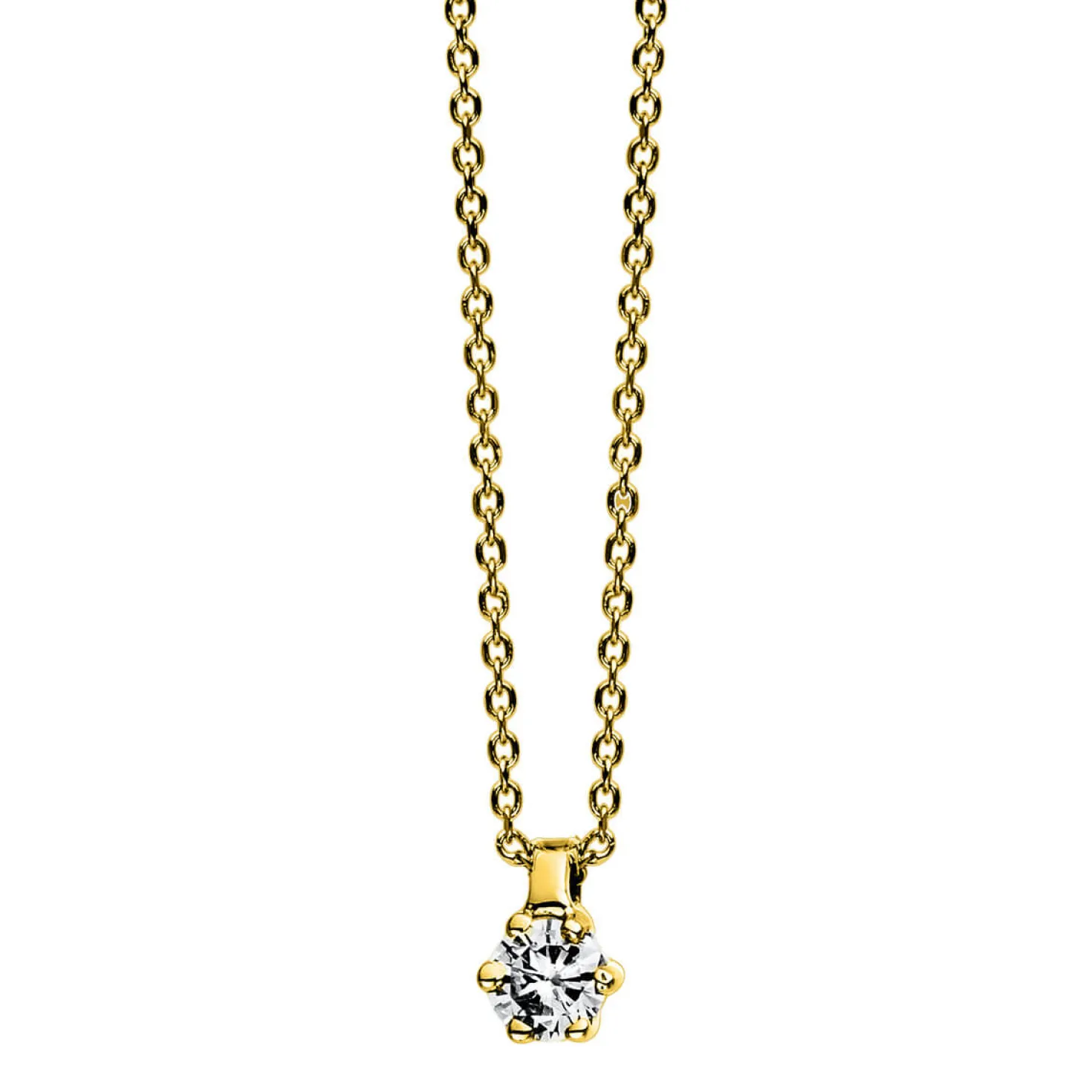 Solitär Collier Kette 750 Gold Gelbgold Brillant 0,07 Ct. L: 42cm, S: 0,7mm