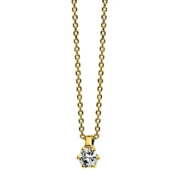 Solitär Collier Kette 585 Gold Gelbgold Brillant 0,07 Ct. L: 42cm, S: 0,7mm