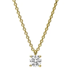Solitär Collier Kette 585 Gold Gelbgold mit Brillant 0,30 Ct. 4er-Krappe L: 42cm