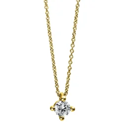 Solitär Collier Kette 750 Gold Gelbgold mit Brillant 0,30 Ct. 4er-Krappe L: 42cm