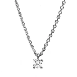 Solitär Collier Kette 750 Gold Weißgold mit Brillant 0,10 Ct. 4er-Krappe L: 42cm