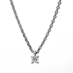 Solitär Collier Kette 750 Gold Weißgold mit Brillant 0,05 Ct. 4er-Krappe L: 42cm