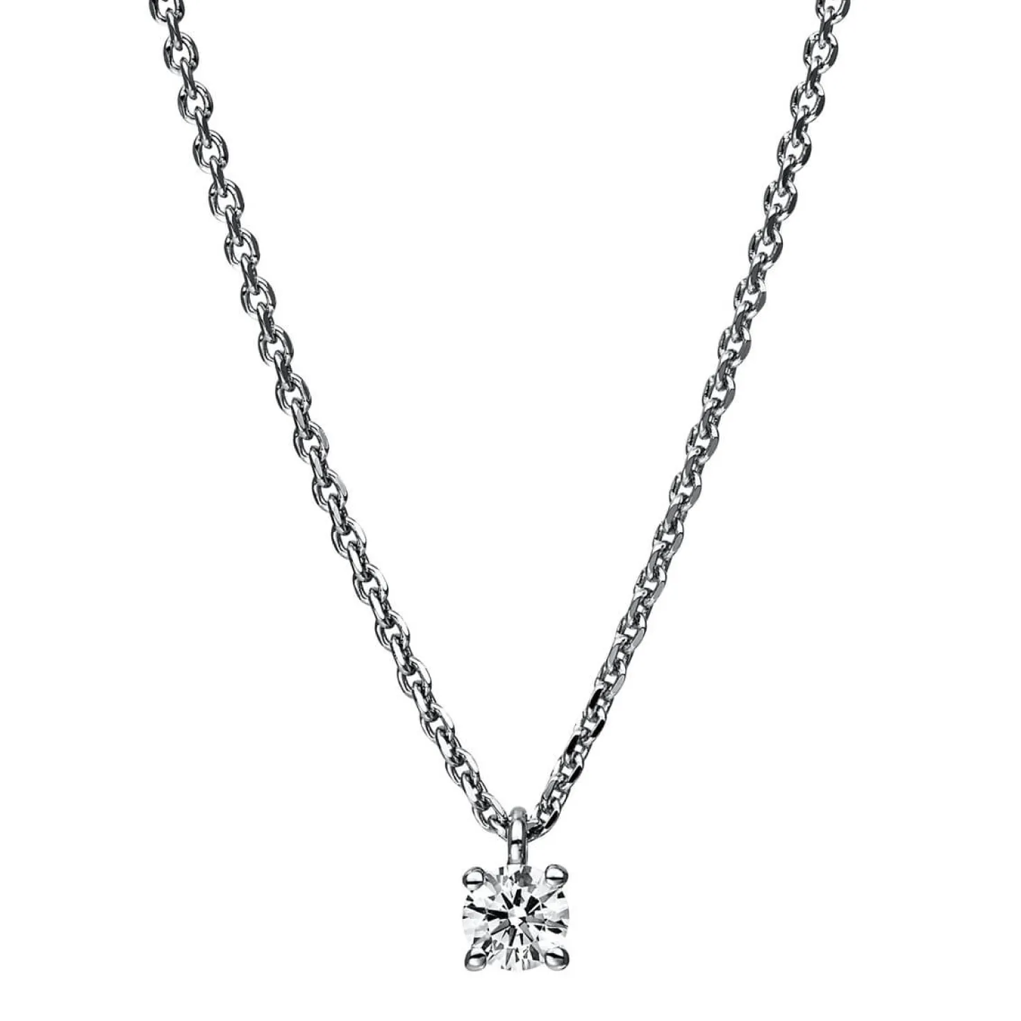 Solitär Collier Kette 585 Gold Weißgold mit Brillant 0,15 Ct. 4er-Krappe L: 42cm
