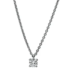 Solitär Collier Kette 585 Gold Weißgold mit Brillant 0,20 Ct. 4er-Krappe L: 42cm
