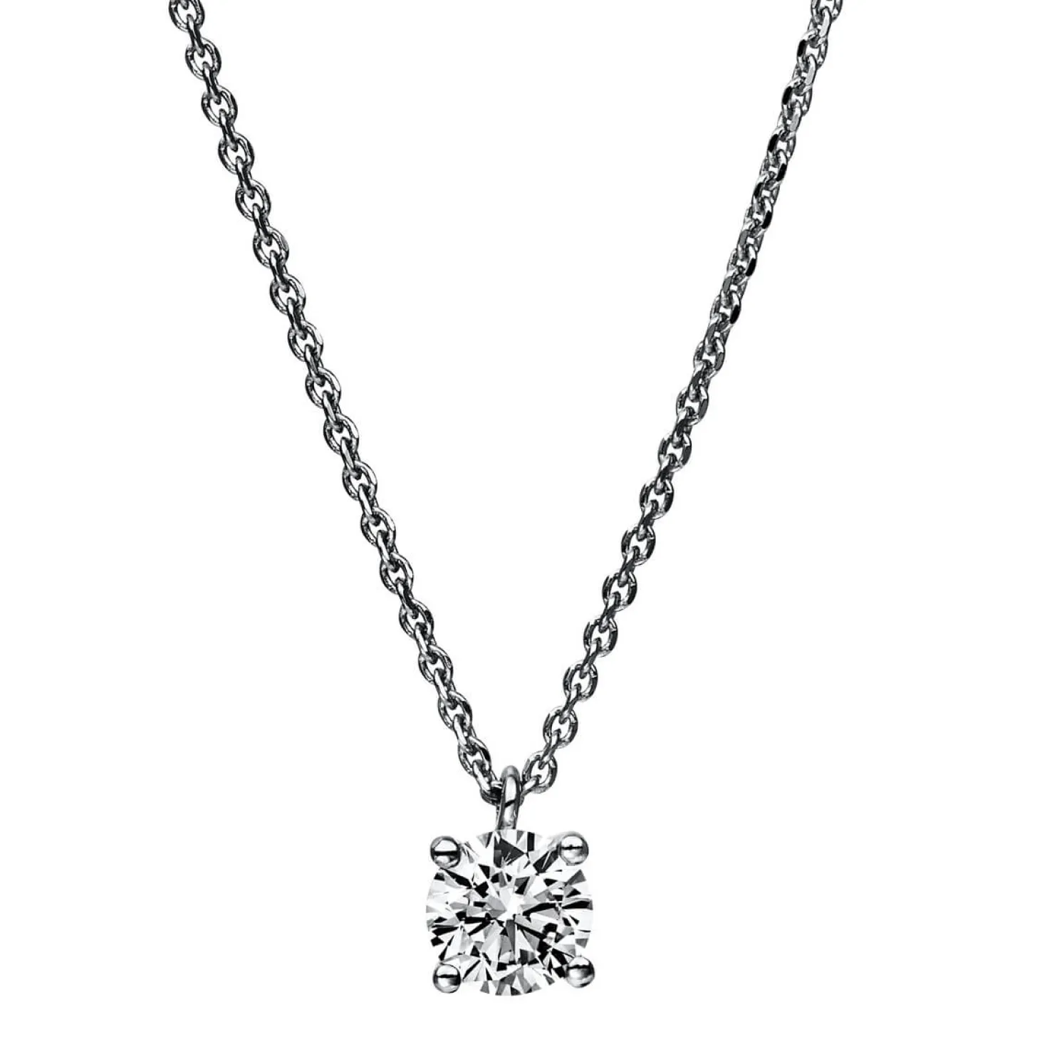 Solitär Collier Kette 750 Gold Weißgold mit Brillant 0,50 Ct. 4er-Krappe L: 42cm