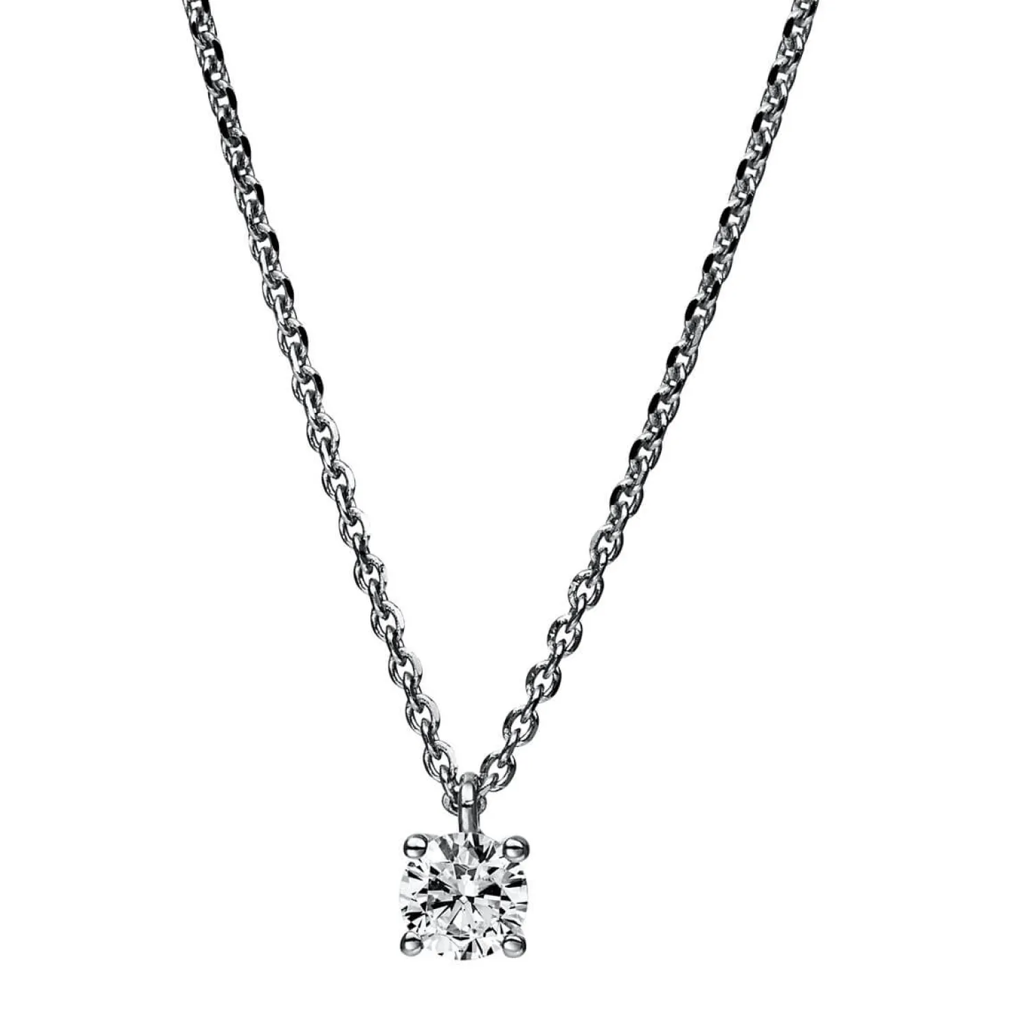 Solitär Collier Kette 750 Gold Weißgold mit Brillant 0,25 Ct. 4er-Krappe L: 42cm