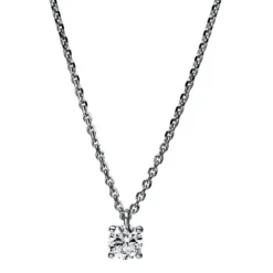 Solitär Collier Kette 585 Gold Weißgold mit Brillant 0,25 Ct. 4er-Krappe L: 42cm