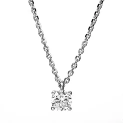 Solitär Collier Kette 585 Gold Weißgold mit Brillant 0,25 Ct. 4er-Krappe L: 42cm