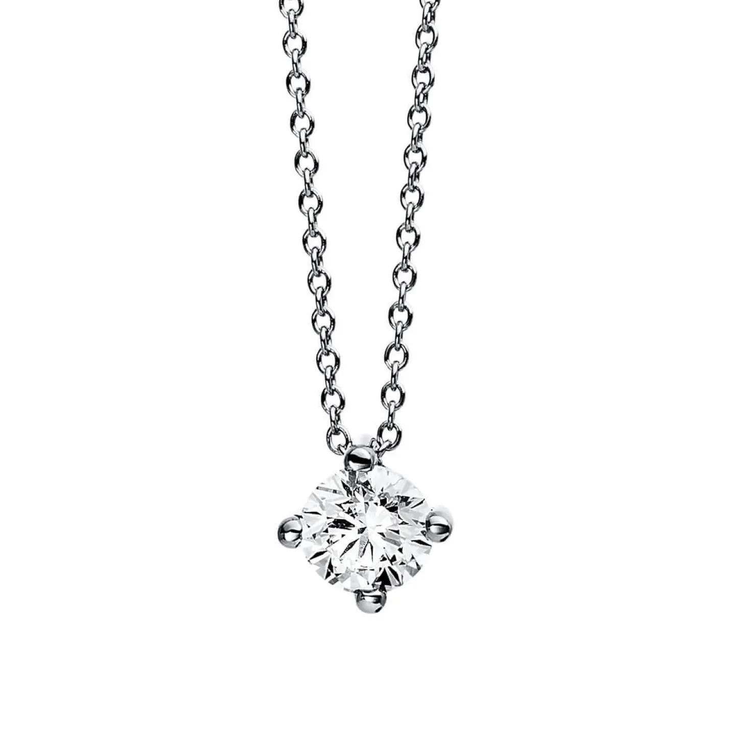 Solitär Collier Kette 750 Gold Weißgold mit Brillant 0,50 Ct. 4er-Krappe L: 42cm