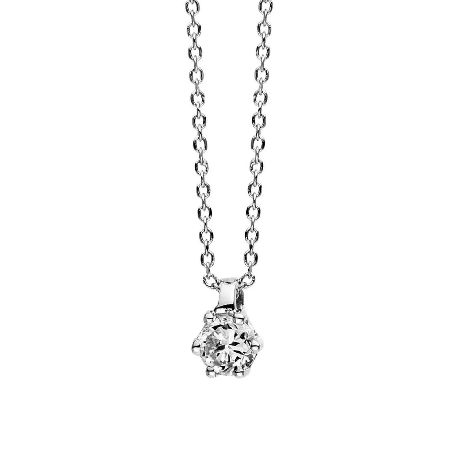 Solitär Collier Kette 750 Gold Weißgold Brillant 0,10 Ct. L: 42cm, S: 0,7mm