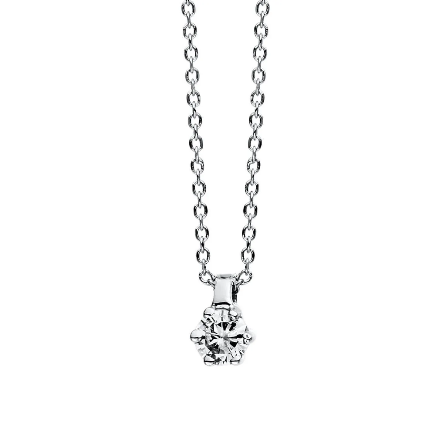Solitär Collier Kette 585 Gold Weißgold Brillant 0,07 Ct. L: 42cm, S: 0,7mm