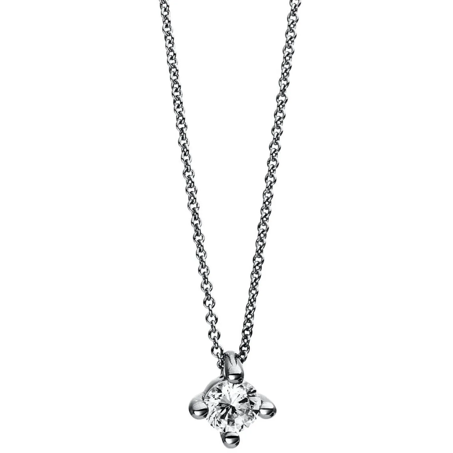 Solitär Collier Kette 750 Gold Weißgold Brillant 0,15 Ct. L: 42cm, Ø5,2mm