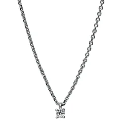 Solitär Collier Kette 585 Gold Weißgold mit Brillant 0,05 Ct. 4er-Krappe L: 42cm