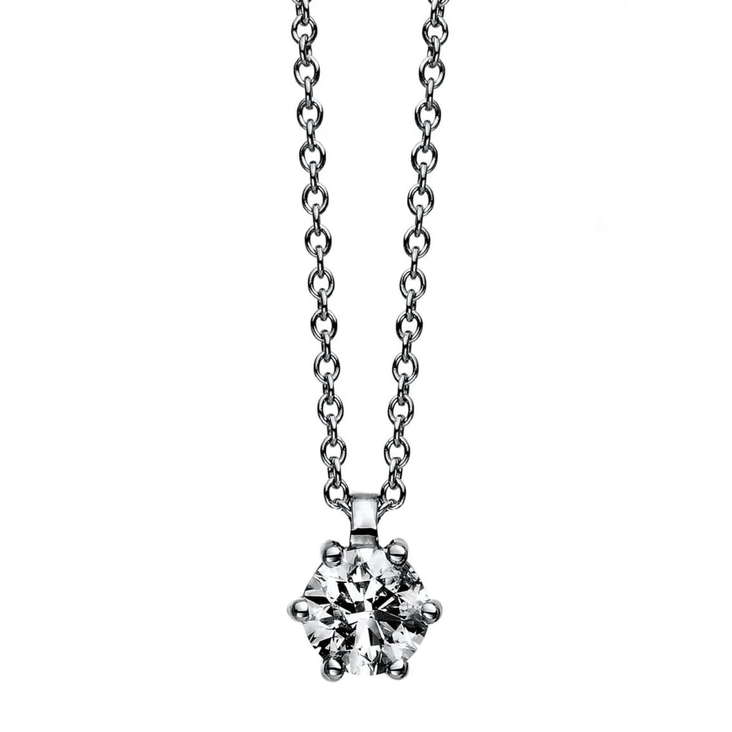 Solitär Collier Kette 750 Gold Weißgold Brillant 0,40 Ct. L: 42cm, S: 0,9mm