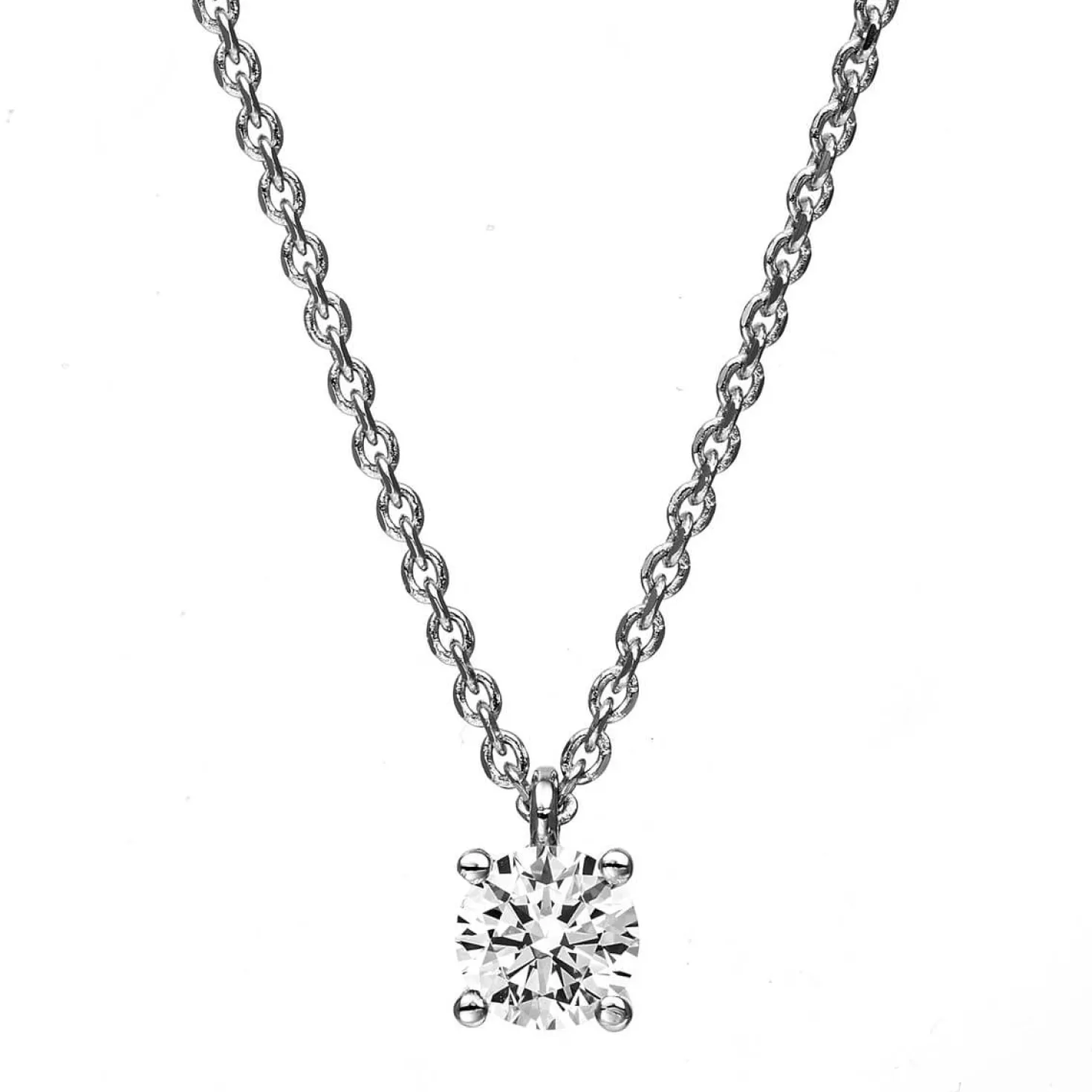 Solitär Collier Kette 585 Gold Weißgold mit Brillant 0,30 Ct. 4er-Krappe L: 42cm