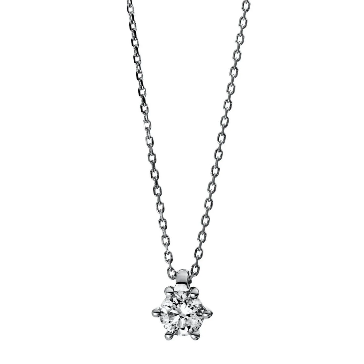 Solitär Collier Kette 950 Platin Brillant 0,20 Ct. 6er-Krappe L: 42cm, S: 0,7mm