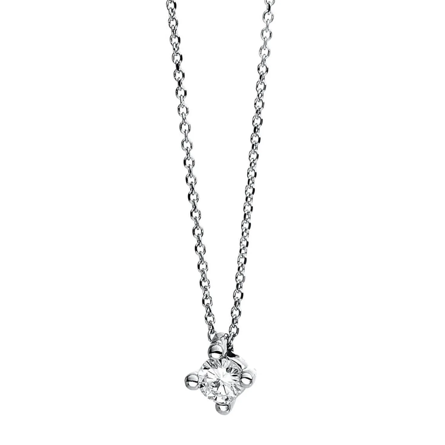 Solitär Collier Kette 950 Platin Brillant 0,10 Ct. 4er-Krappe L: 42cm, Ø3,6mm
